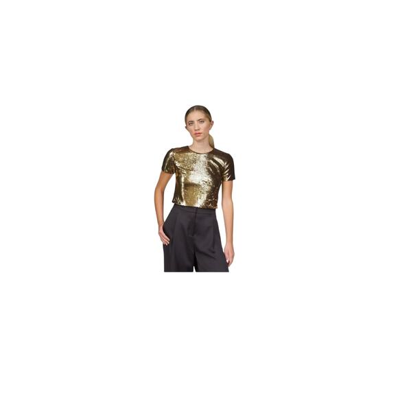 Michael Kors Women's Sequined Crewneck T-Shirt, Black/Gold, M - Picture 1 of 6